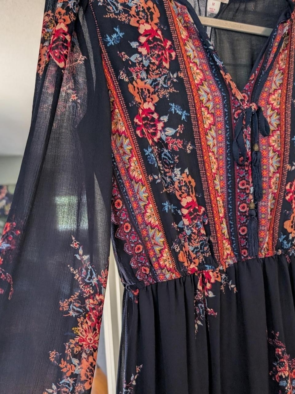 Xhilaration Navy Maxi Dress with Red & Orange Floral Print